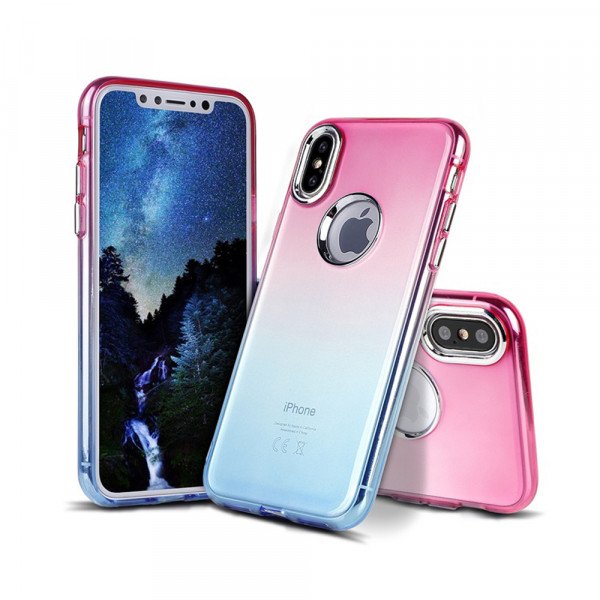 Wholesale iPhone X (Ten) Two Tone Color Hybrid Case (Hotpink Blue)